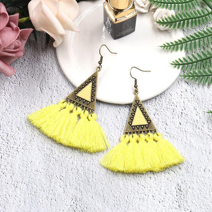 Exaggerated fashion long national wind wool tassel pendant earrings