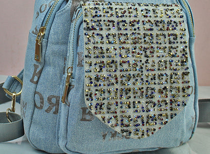 Denim printed diamond backpack