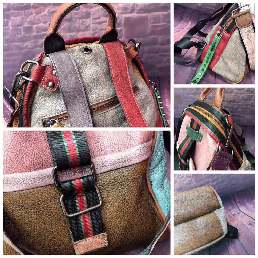 Leather Vintage Women's handbag hand painted shoulder bag