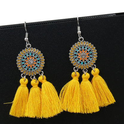 Bohemian fashion long tassel earrings ladies creative alloy earrings