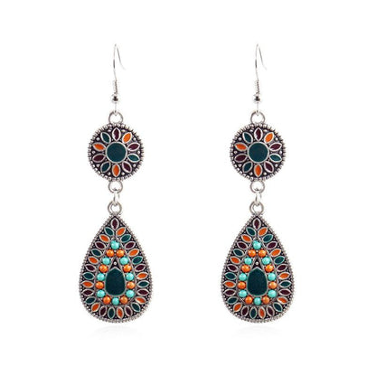 6 color Bohemian ethnic fashion drop-shaped alloy pendant earrings