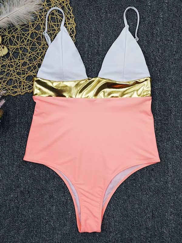 V-Neck Split-Joint One-Piece Swimwear