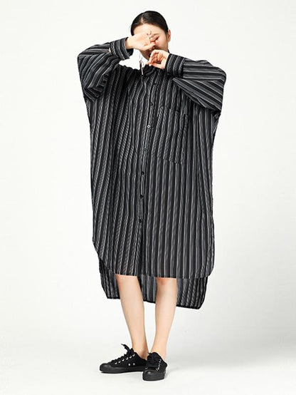 Casual Cutting Sleeve Stripped Shirt Dress