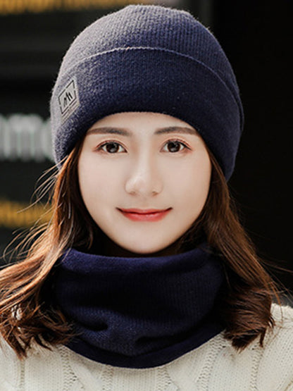 Casual Solid Color Keep Warm Knitted Scarf&Hat Two Pieces Set