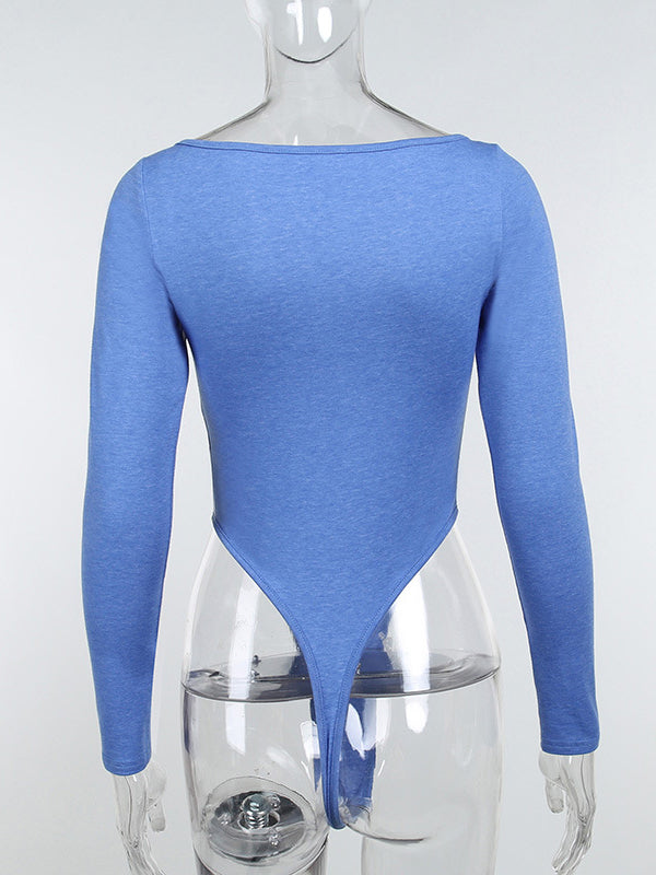 Solid Color U-Neck Long Sleeves Bodysuits