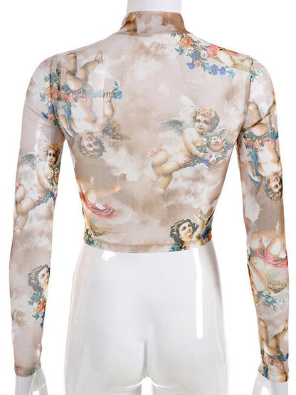 Sports Printed Gauze Crop T-shirt