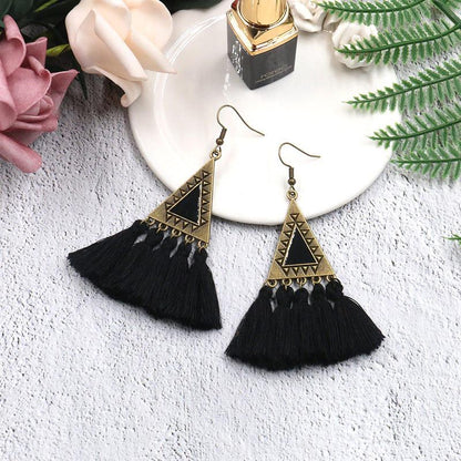 Exaggerated fashion long national wind wool tassel pendant earrings