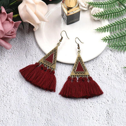 Exaggerated fashion long national wind wool tassel pendant earrings