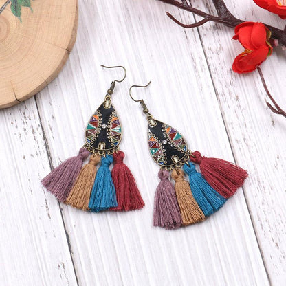 Retro exaggerated bohemian tassel earrings