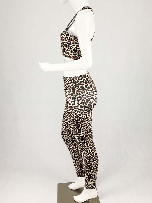 Leopard Printed Sports Vest Top And Leggings