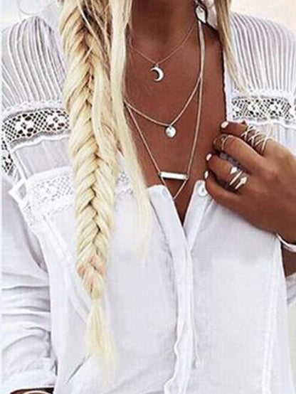Lace Pannel Long Sleeves Blouses&shirts Tops