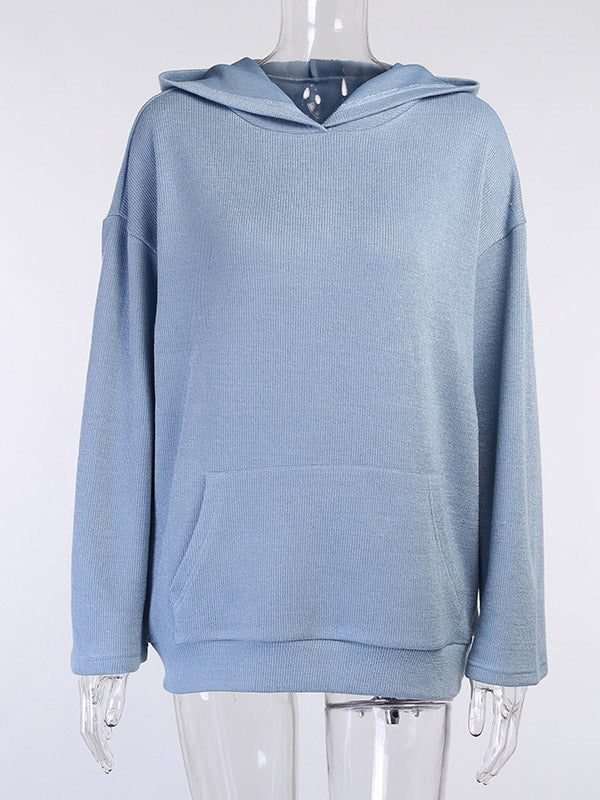 Simple Casual Solid Color Knitted Hoodies+Knitted Elasticity Wide Leg Pants 2 Pieces Set