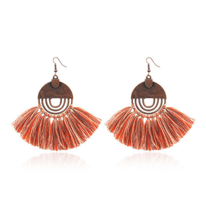 8 color bohemian Personality fan-shaped tassel earrings