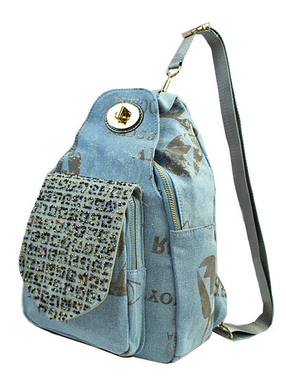 Denim printed diamond backpack
