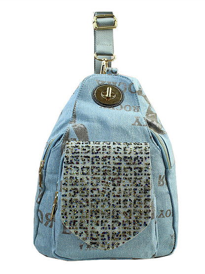 Denim printed diamond backpack