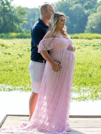 Maternity Lace Falbala Sleeve Maxi Dress