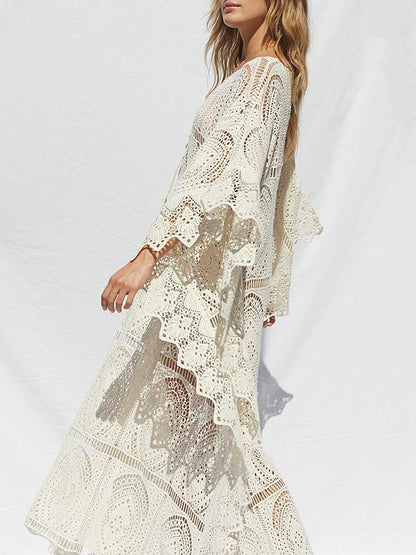 Lacy Split-joint V-neck Maxi Cover-up Dress