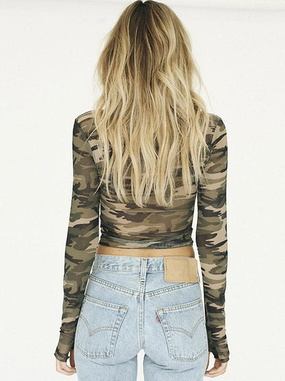 Sexy  Camouflage Long Sleeves T-shirt