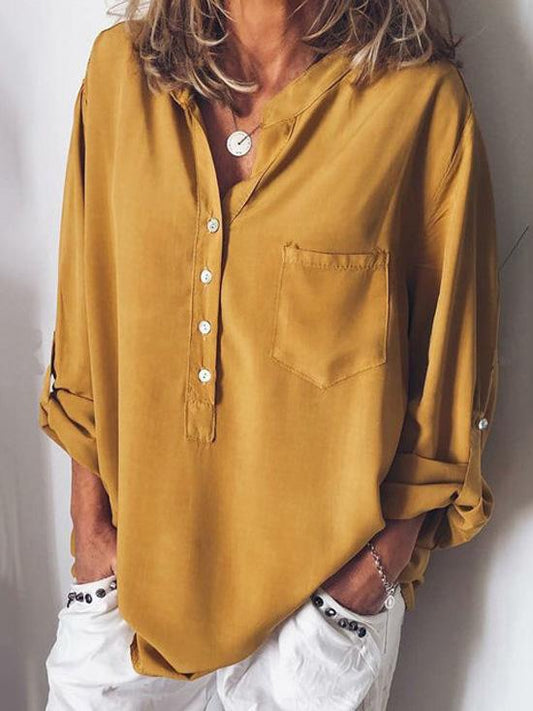 V-neck Long Sleeve Blouses