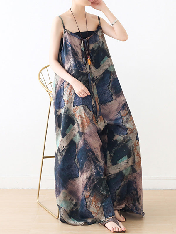 Stylish Printed Asymmetric Spaghetti-Neck Wide Leg Jumpsuits