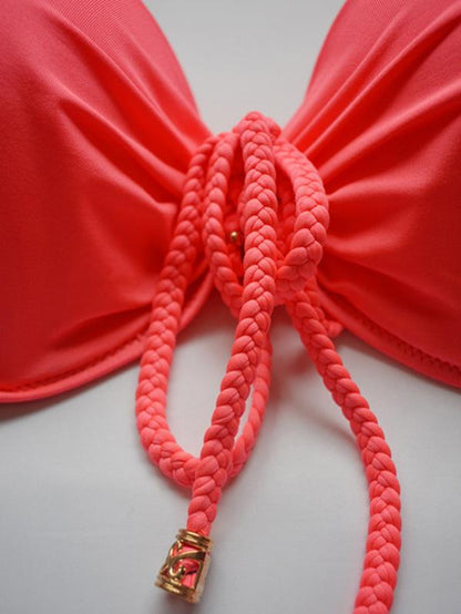 Plain Halterneck Backless Bikini Swimsuit
