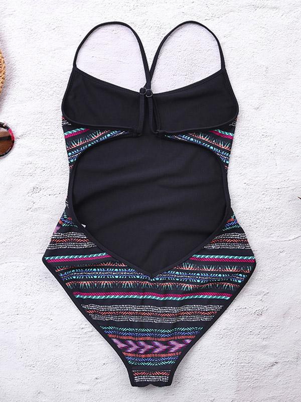 Backless Stripes One-piece Swimwear