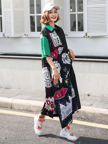 Oversize Printed Split-joint Dress