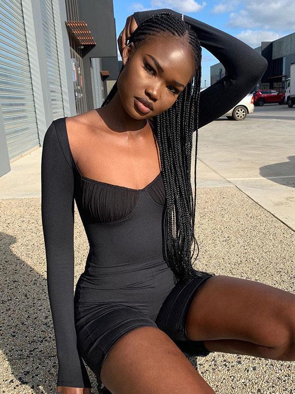 Sexy U-Neck Long Sleeves Rompers