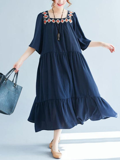 2019 Summer New Loose Embroidery Falbala Dress