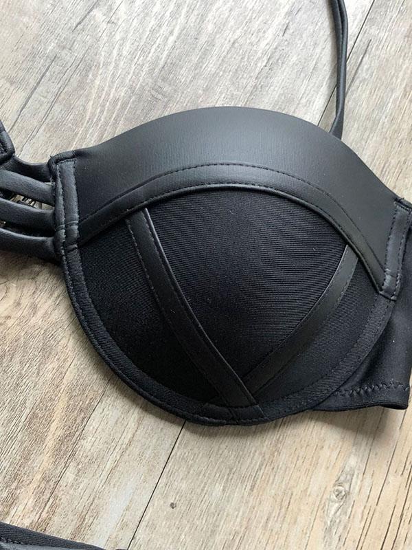 Plain Lace-up Balconette Bikini Swimsuit