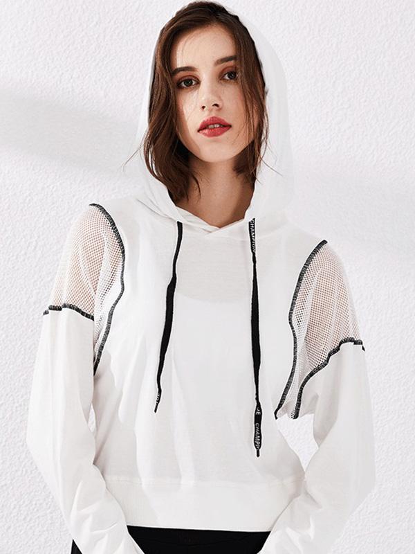 Mesh Solid Loose Hooded Yoga&Gym Tops