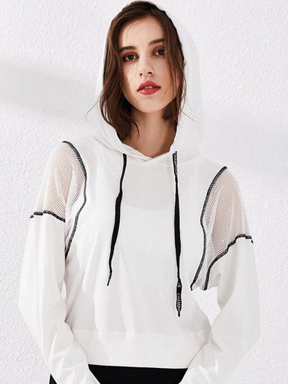 Mesh Solid Loose Hooded Yoga&Gym Tops
