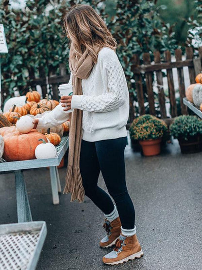Long Sleeves White Knitting Sweater Tops