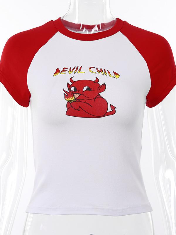 Contrast Color Printed Short Sleeves T-Shirts Tops