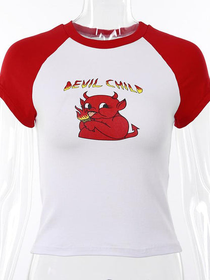 Contrast Color Printed Short Sleeves T-Shirts Tops