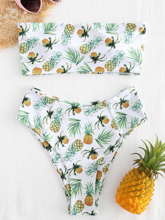 Pineapple Bandeau High Waist Bikinis Swimwear