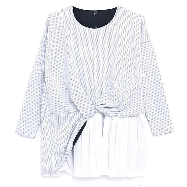 Casual Women Round Neck Long Sleeve Splicing Dress