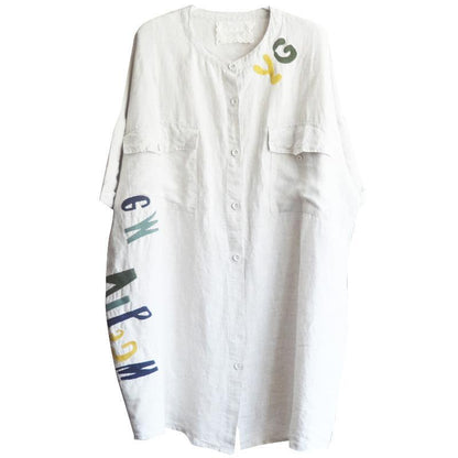Casual Loose Letter Embroidery Midi Shirt Dress
