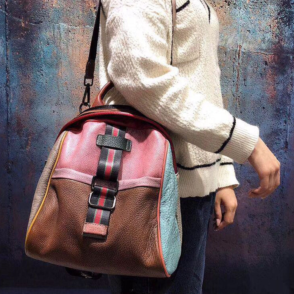 Leather Vintage Women's handbag hand painted shoulder bag