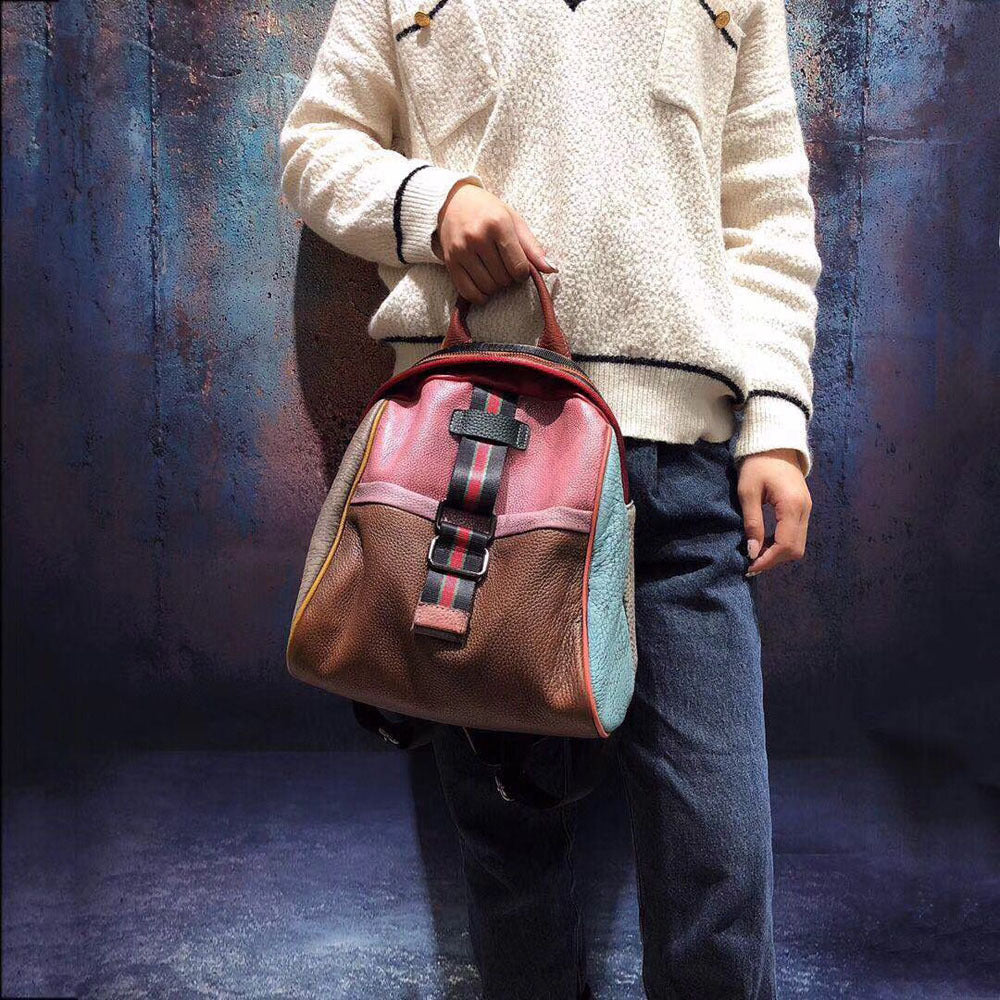 Leather Vintage Women's handbag hand painted shoulder bag