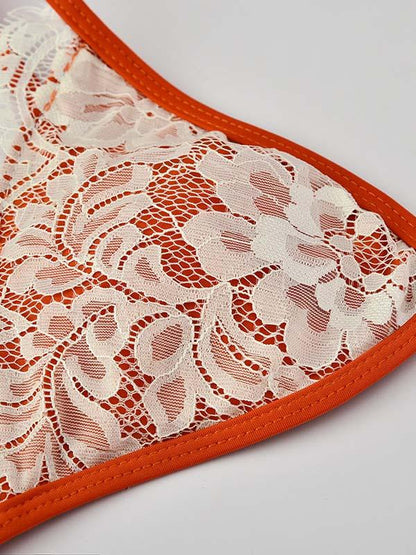 Triangles Lace Bandage Bikini Swimsuit