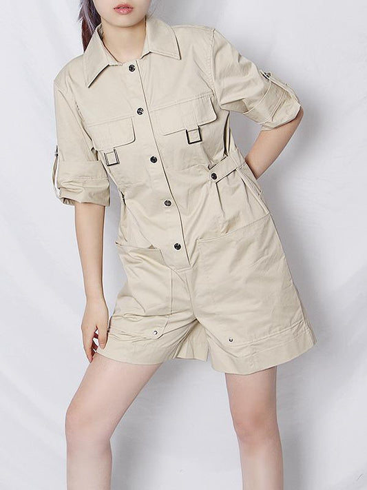 Casual Loose Solid Color Pockets Rompers