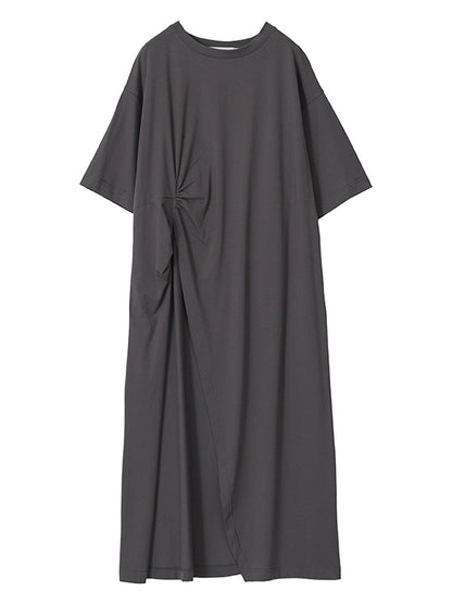 Casual Girlish Split-Side Pleated Half Sleeves Round-Neck Long T-Shirts