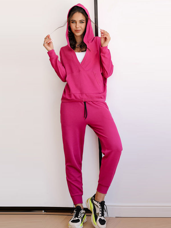 Loose Solid Color V-Neck Hoodies