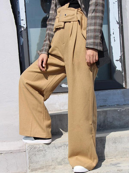 PERSONALITY BELT EMPIRE WOOLEN WIDE LEG PANTS - Zebrant