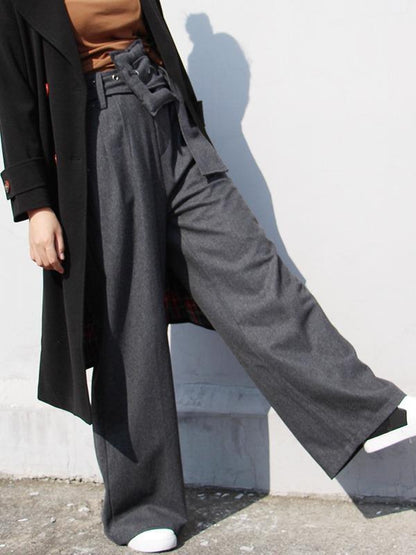 PERSONALITY BELT EMPIRE WOOLEN WIDE LEG PANTS - Zebrant