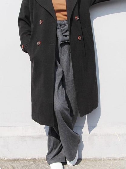 PERSONALITY BELT EMPIRE WOOLEN WIDE LEG PANTS - Zebrant