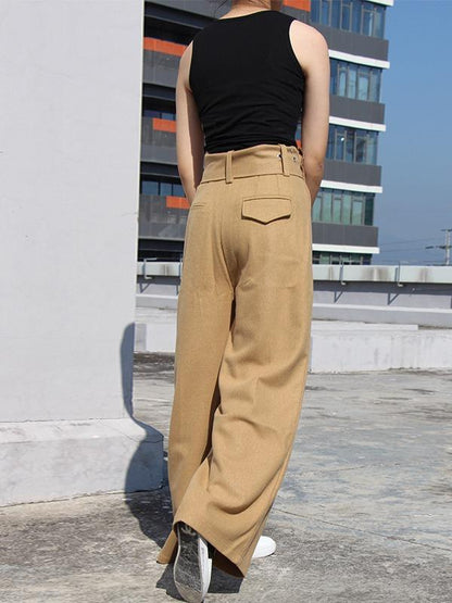 PERSONALITY BELT EMPIRE WOOLEN WIDE LEG PANTS - Zebrant