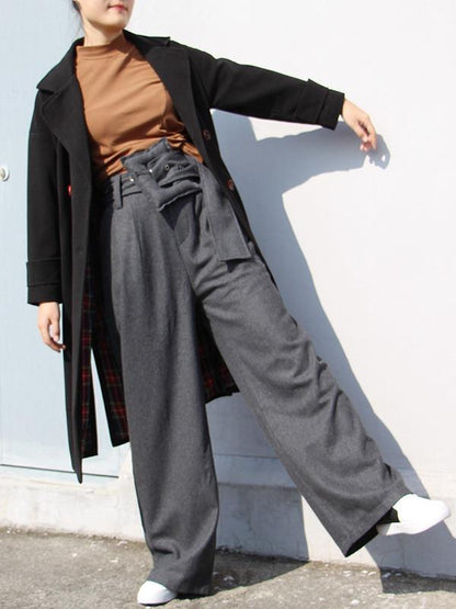 PERSONALITY BELT EMPIRE WOOLEN WIDE LEG PANTS - Zebrant