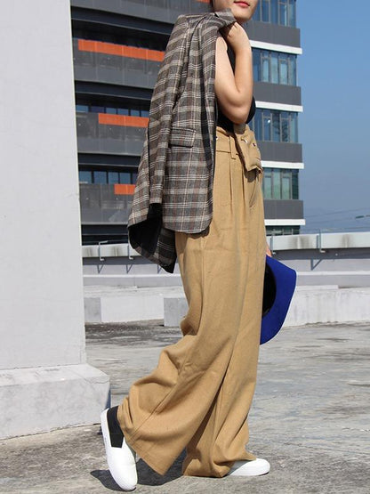 PERSONALITY BELT EMPIRE WOOLEN WIDE LEG PANTS - Zebrant